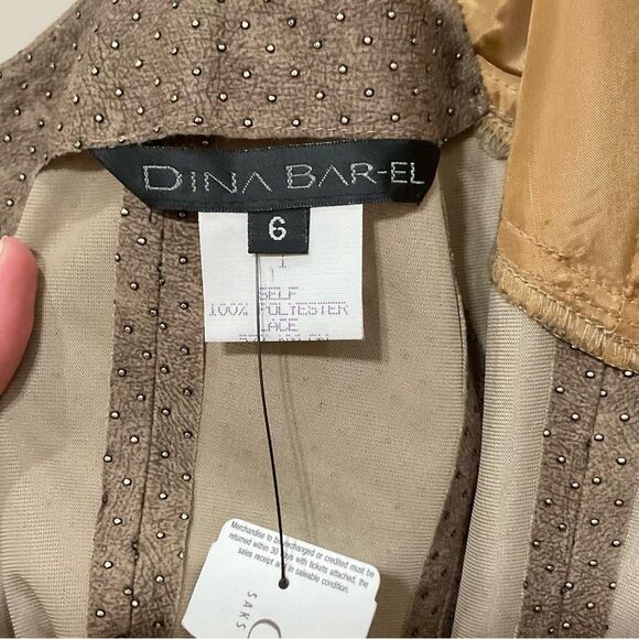 Dina Bar-el Fitted Dress Sz 6 Tan Bronze Asymmetrical Stretch Sleeveless NWT - Picture 3 of 6